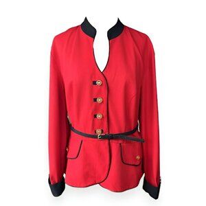 Vintage 80s Louis Snyder Dani Max Red Black Military Belted Blazer Jacket XL 14
